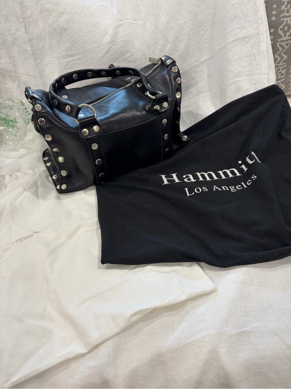 Hammit Black Leather Studded Satchel